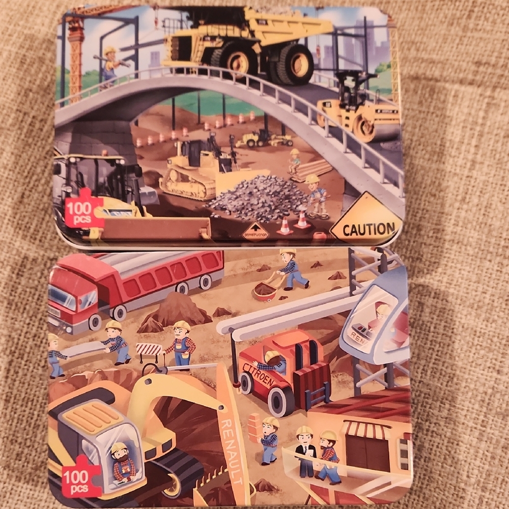 2 Lelemon Construction Site Puzzle Sets - 100 Pieces Each